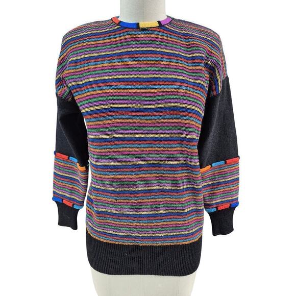 VTG 80s 90s  Antonella Preve Colorful Striped Sweater Sz S - Picture 1 of 11
